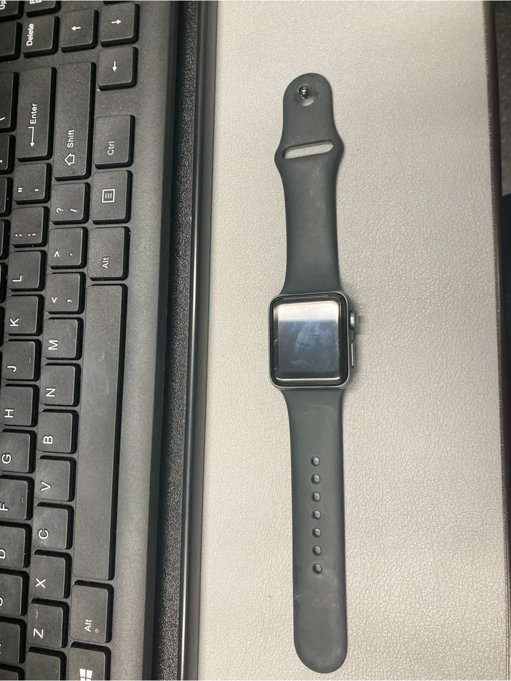 Apple series 3 watch 38mm aluminum case Ion-X glass gps s/m band black grey
